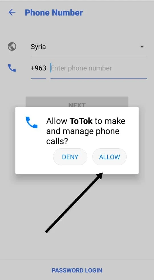 السماح للتطبيق بإجراء المكالمات  :ToTok