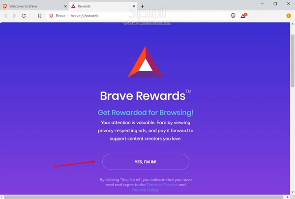 الموافقة على جوائز المتصفح :Brave browser