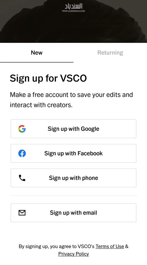 تسجيل الدخول من حسابات اخرى :VSCO