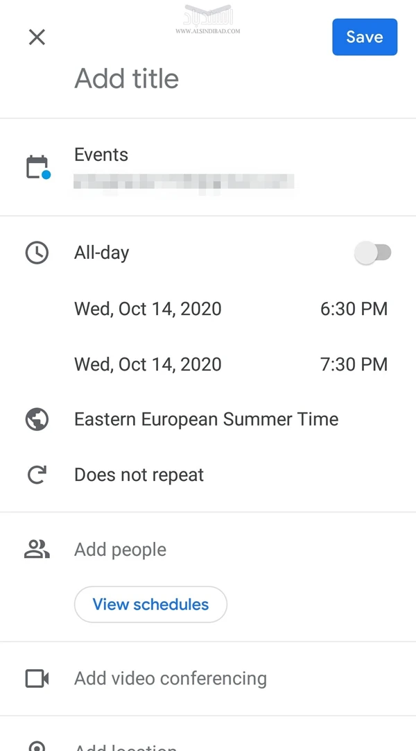 إضافة حدث :Google Calendar