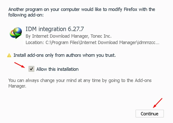 تفعيل IDM  مع فايرفوكس