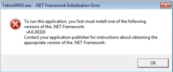 Microsoft .NET Framework رسالة خطأ