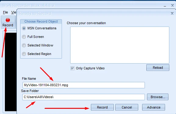 MSN Recorder Max تسجيل محادثة الفيديو