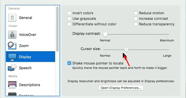 screenshot 3 كيفية جعل مؤشر الماوس أكبر أو أصغر على جهاز ماك