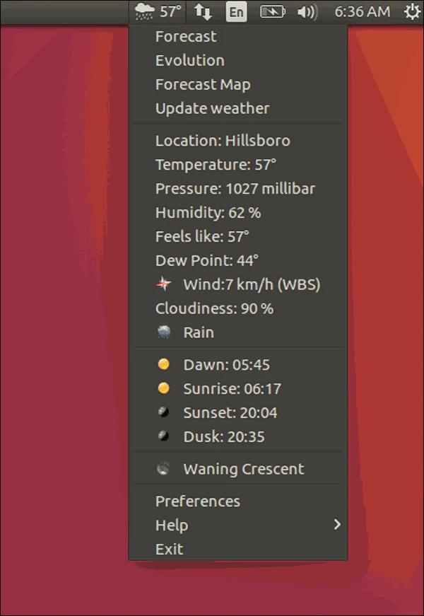 screenshot 4 كيفية اضافة معلومات الطقس الى الشريط الاعلى في ابونتو