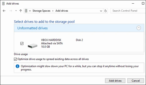screenshot 8 كيف تستخدم ميزة storage spaces في ويندوز 10 لدمج الاقراص ومضاعفتها