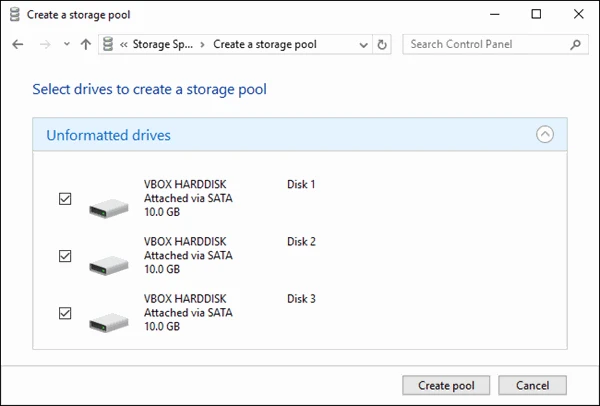 screenshot 2 كيف تستخدم ميزة storage spaces في ويندوز 10 لدمج الاقراص ومضاعفتها