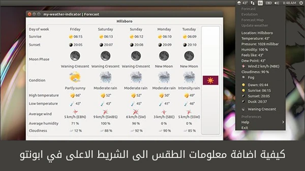 كيفية اضافة معلومات الطقس الى الشريط الاعلى في ابونتو